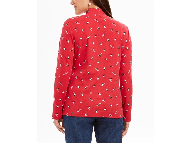 Karen Scott Women's Skiing Penguins Printed Mock-Neck Top Bright Red Size XX Large