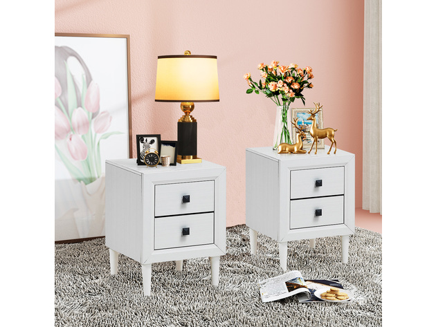 Costway Nightstand End Bedside Coffee Table Wooden Leg Storage Drawers - White