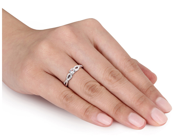 Lab Created White Sapphire 1/4 Carat (ctw) Infinity Ring with Diamonds in Sterling Silver - 9