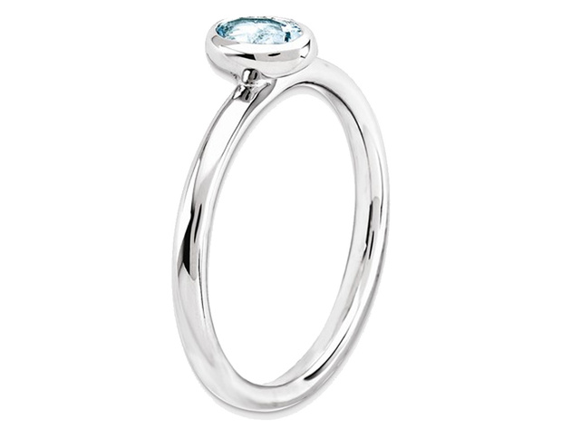 Solitaire Oval Aquamarine Ring 2/5 Carat (ctw) in Sterling Silver - 10