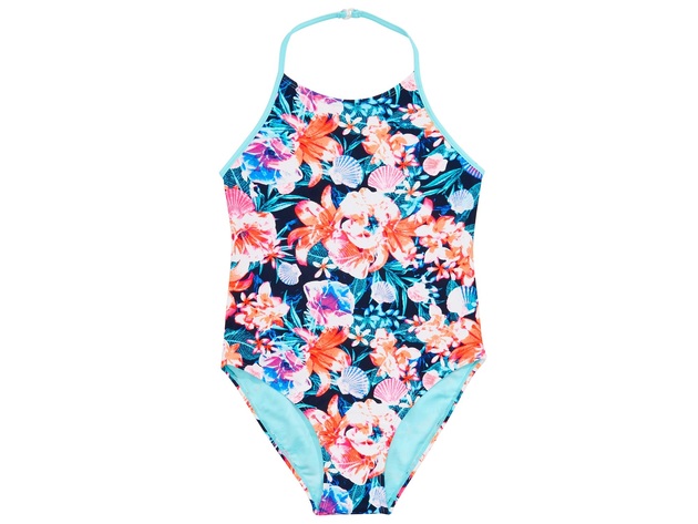 Ideology Big Girls 1-Pc. Floral-Print Swimsuit Aqua Size Large (14)