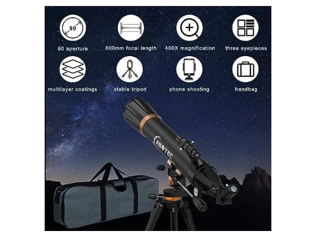 ABOTEC 80090 Telescope, 90mm Aperture, 800mm Refractor 32X-400X - White (Open Box)