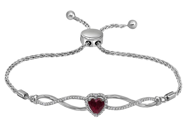 Sterling Silver Lab Created Heart Ruby Bolo Bracelet 1/2 Carat (ctw)