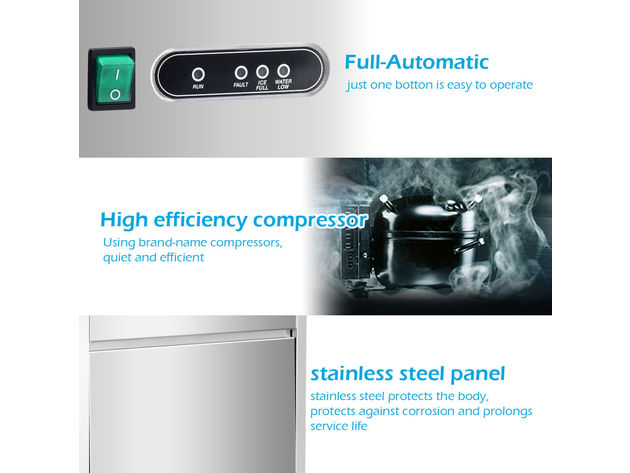 Costway Commercial Automatic Ice Maker Machine 70lbs/24h Stainless Steel Freestanding