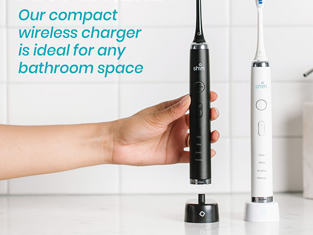 Shyn Sonic Rechargeable Electric Toothbrush with Whitening Brush Head, Charger, and Travel Case (Midnight Black)