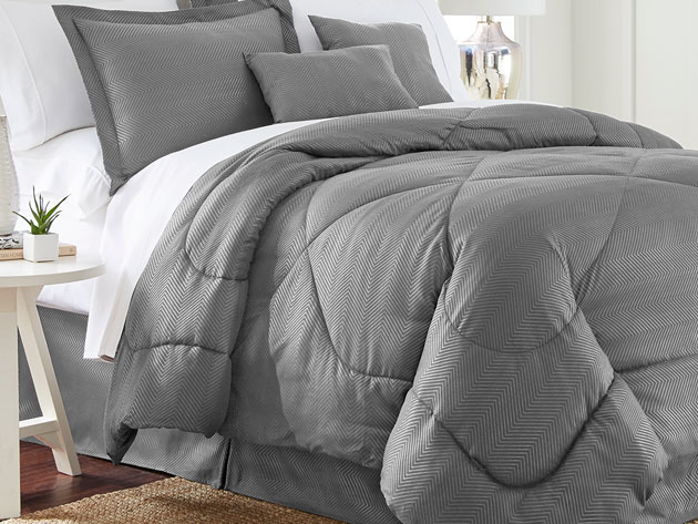 Chevron Comforter 6 Piece Set In Queen, Gray Chevron Bedding Set