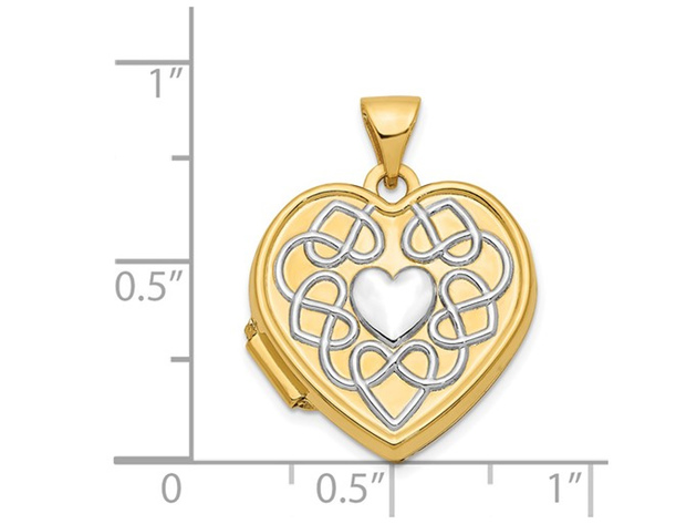 14K Yellow Gold Heart Locket Pendant Necklace with Chain