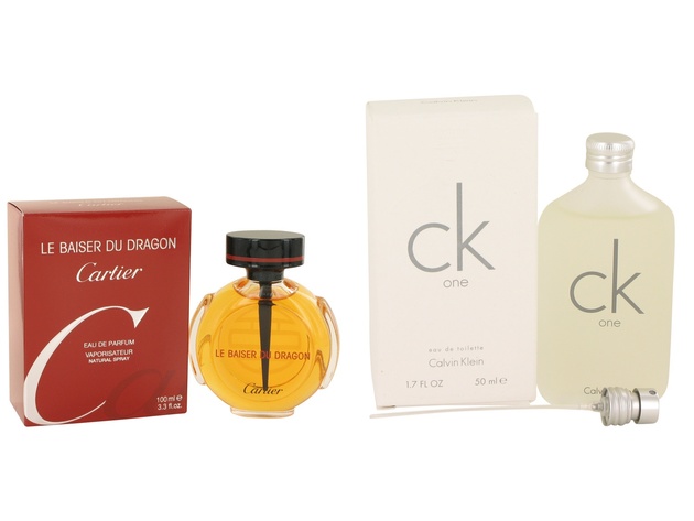 Gift set  Le Baiser Du Dragon by Cartier Eau De Parfum Spray 3.3 oz And  CK ONE EDT Pour/Spray (Unisex) 1.7 oz