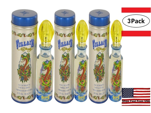 3 Pack Ed Hardy Villain by Christian Audigier Eau De Toilette Spray 1 oz for Men