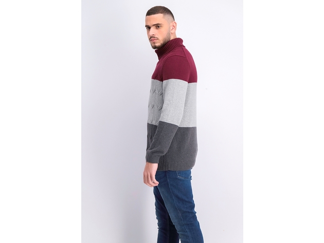 Tasso Elba Men's Chunky Cable-Knit Colorblocked Turtleneck Sweater  Red Size Large