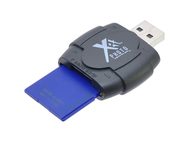XIT Super HS SD/MMC Card Reader 2.0, Quickly and Easily Transfer Your Images or Data on Your Flash Card Directly to Your PC, High Speed Connectivity, Black
