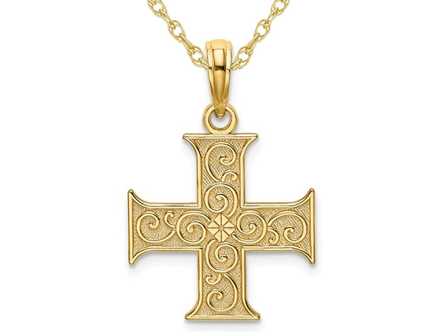 Greek Cross Pendant Necklace in 14K Yellow Gold with Chain
