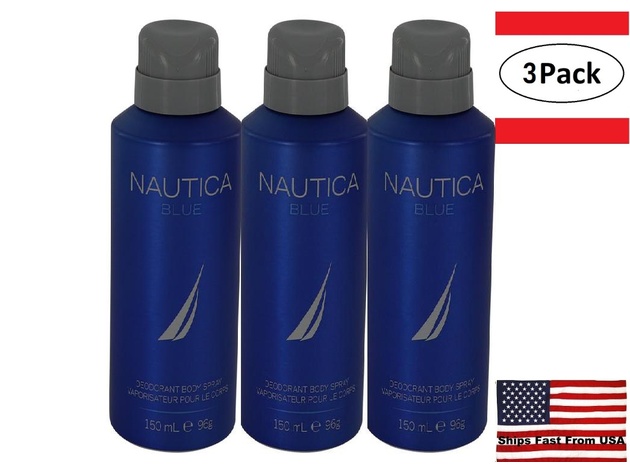 3 Pack NAUTICA BLUE by Nautica Deodorant Spray 5 oz for Men