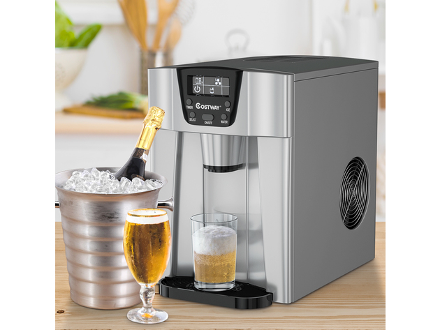 Costway 2 In 1 Ice Maker Water Dispenser Countertop 36Lbs/24H LCD Display Portable New - Sliver