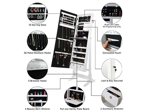 Sparkle Cheval Mirror Jewelry Armoire (Classic Silver)