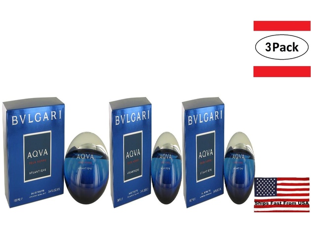 3 Pack Bvlgari Aqua Atlantique by Bvlgari Eau De Toilette Spray 3.4 oz for Men