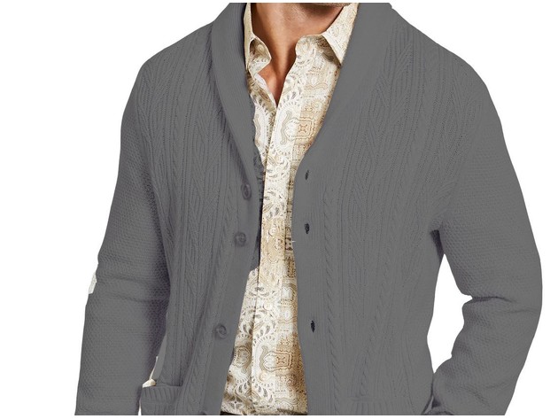 Tasso Elba Men's Chunky Shawl Cardigan Sweater Med Gray Size XX-Large