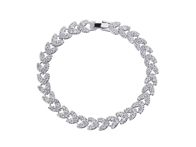 Heart Tennis Bracelet with White Diamond Cubic Zirconia