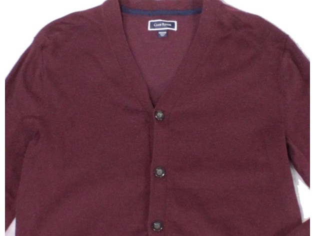 Club Room Men's Sweater Plum Button Down V-Neck Cardigan Red Size Medium