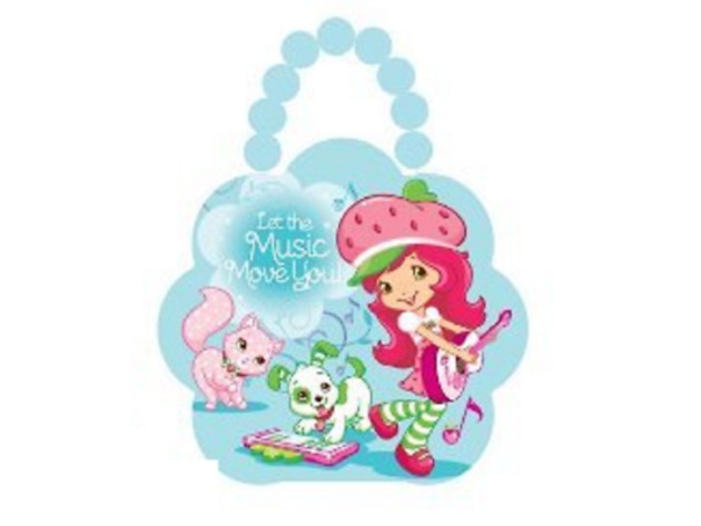 Strawberry Shortcake Tin Box Carry All Flower Purse with Beaded Handle - Blue