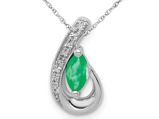 1/5 Carat (ctw) Natural Emerald Pendant Necklace in 14K White Gold with Chain