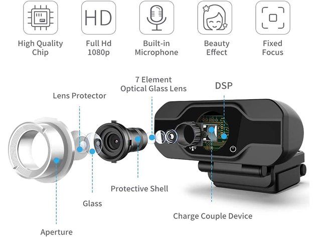 OCD Tech PC Webcam 1080P Full HD Webcam USB Desktop & Laptop Live Streaming (Refurbished, Open Retail Box)