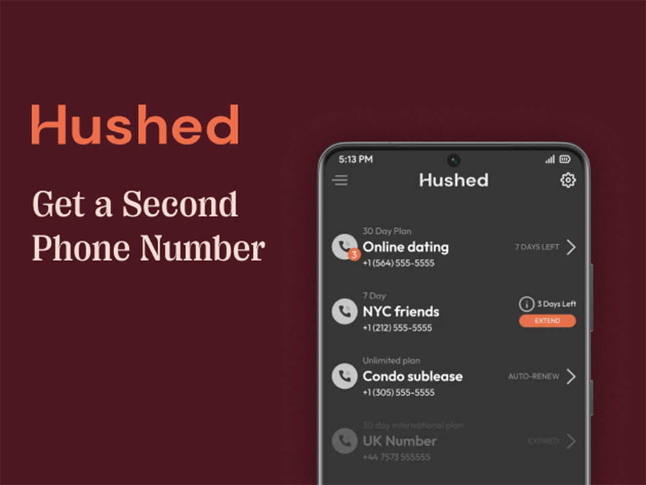 Hushed Private Phone Line: Lifetime Subscription (12,500 SMS / 2,500 mins)