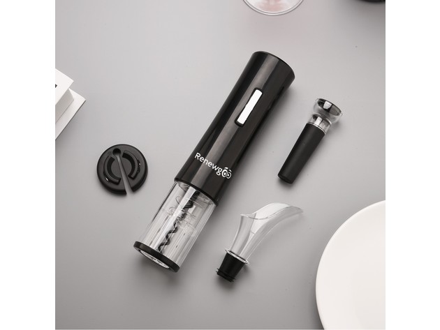 BarBinge Wine Opener Set 4-in-1 Cordless Electric Automatic Corkscrew with Foil Cutter, Vacuum Stopper, and Wine Aerator Pourer, Black