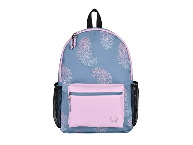 Ivory Ella 17" Lovely Paisley Backpack with Adjustable Padded Shoulder Straps and Top Carrying Handle, Slate Blue/Magenta