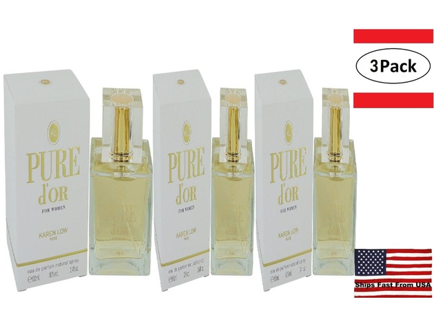 3 Pack Pure D'or by Karen Low Eau De Parfum Spray 3.4 oz for Women
