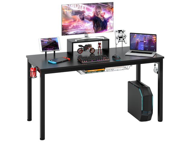 Costway 55 inch Gaming Desk Racing Style Computer Desk with Cup Holder & Headphone Hook - Black