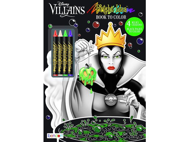 Disney Villains Black Paper Coloring and Activity Book with Crayons Bendon, Multicolor