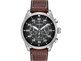 CITIZEN CA421024E Mens Eco-Drive Stainless Steel and Leather Watch