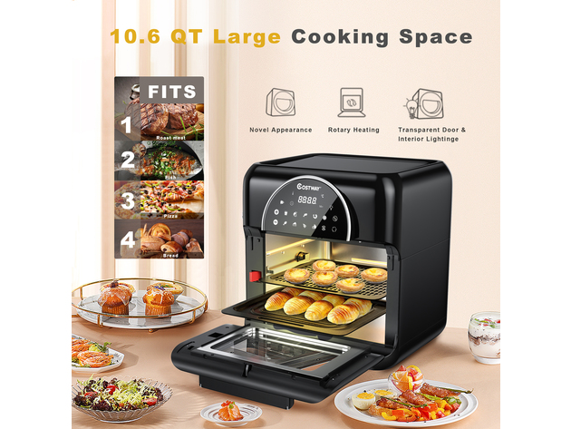 Costway 8-in-1 Air Fryer 10.6QT Digital Toaster Oven Rotisserie w/ Accessories - Black