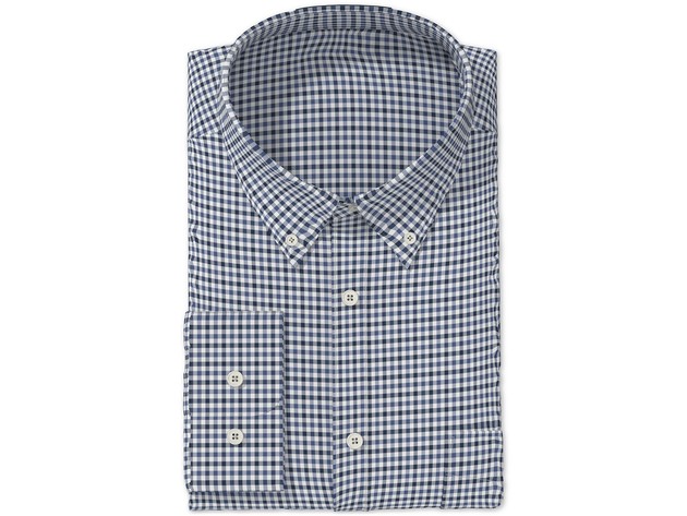 Club Room Men's Classic Fit Gingham Check Performance Dress Shirt Gray Size 16-32-33