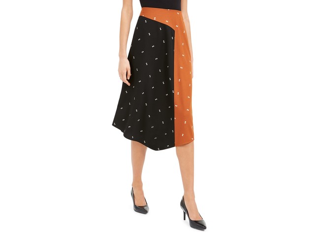 Alfani Women's Asymmetrical Twin-Print Skirt Brown Size 16