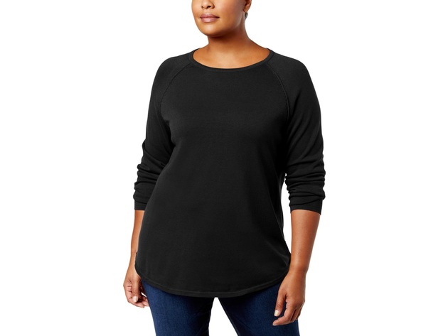 Karen Scott Women's Cotton Curved-Hem Sweater Black Size Medium