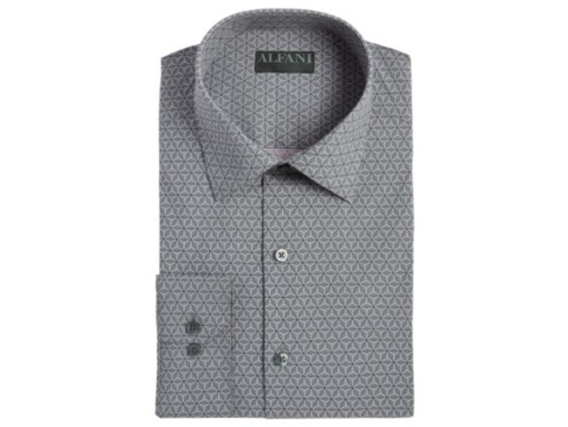 Alfani Men's Alfatech Slim-Fit Geo-Print Dress Shirt Gray Size 34-35