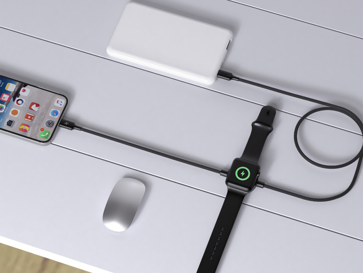 2-in-1 USB-C 65W Charging Cable with Built-in Apple Watch Charger (3-Pack)