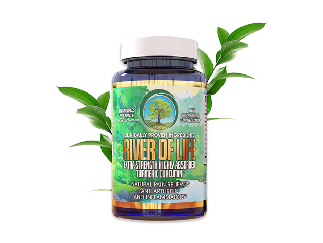 River of Life Turmeric Curcumin - 1050 mg with Ashwagandha, Anti-Inflammatory and Pain Reliever, 60 Capsules Dietary Supplement