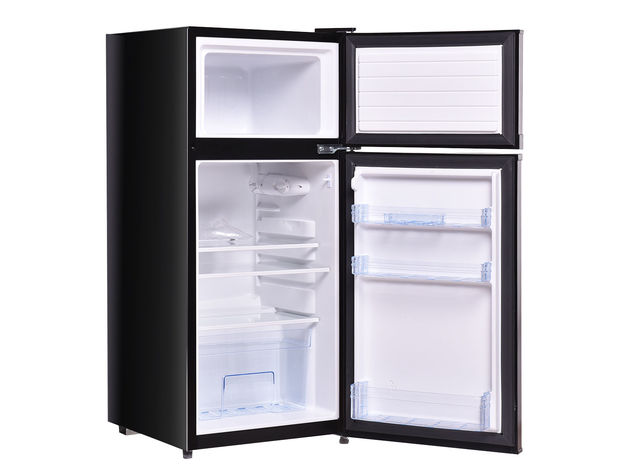 Costway 2 Doors 3.4 cu ft. Unit Stainless Steel Compact Mini Refrigerator Freezer Cooler - Black