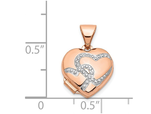 14K Rose Pink Gold Heart Locket Pendant Necklace with Chain