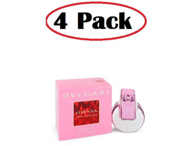 4 Pack of Omnia Pink Sapphire by Bvlgari Eau De Toilette Spray 1.35 oz