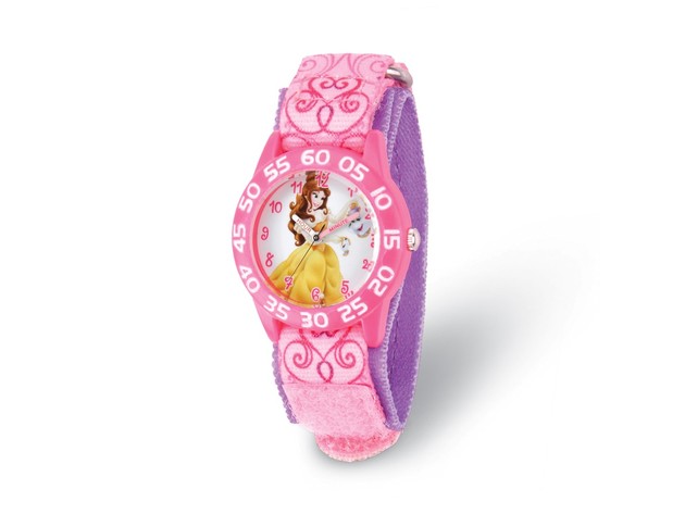 Disney Girls Belle Pink Strap Acrylic Time Teacher Watch