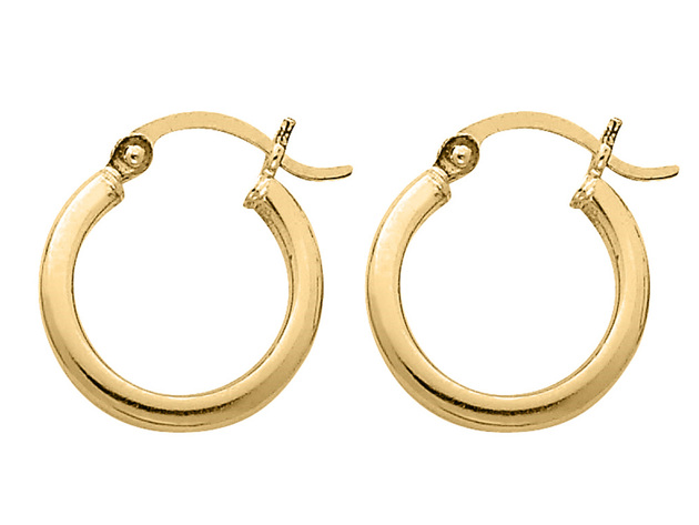 14K Yellow Gold Hoop Earrings 2mm (2/3 inch Length)