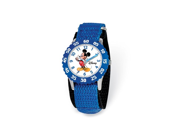 Disney Girls Mickey Mouse Blue Velcro Band Time Teacher Watch