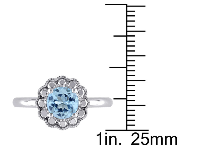 Solitaire Halo Blue Topaz Ring 1 1/4 Carat (ctw) in 10K White Gold - 9