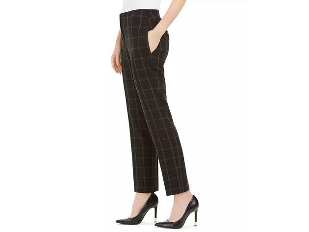 Kasper Women's Windowpane-Plaid Pants Black Size 8