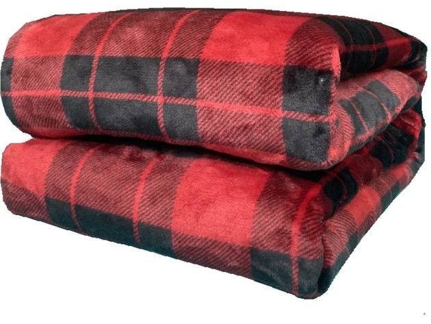 Spyder Holiday Plaid Flannel Ultra Plush Bed Blanket Interwoven Strength - Oversized Throw 60" X 70" Red+Black