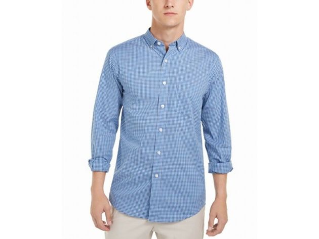Club Room Men's Micro-Check Shirt  Blue Size Large